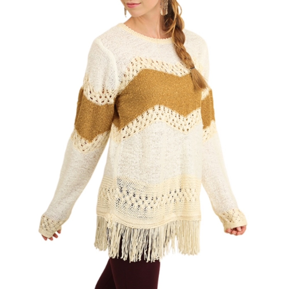 Cream Fringe Sweater